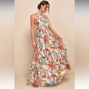 Lilja Cream Floral Print Maxi Dress